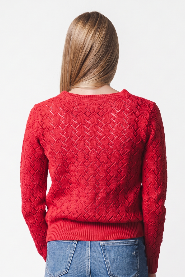 Women's Organic Cotton Pointelle Cardigan, Alternate, color, Red Diamond