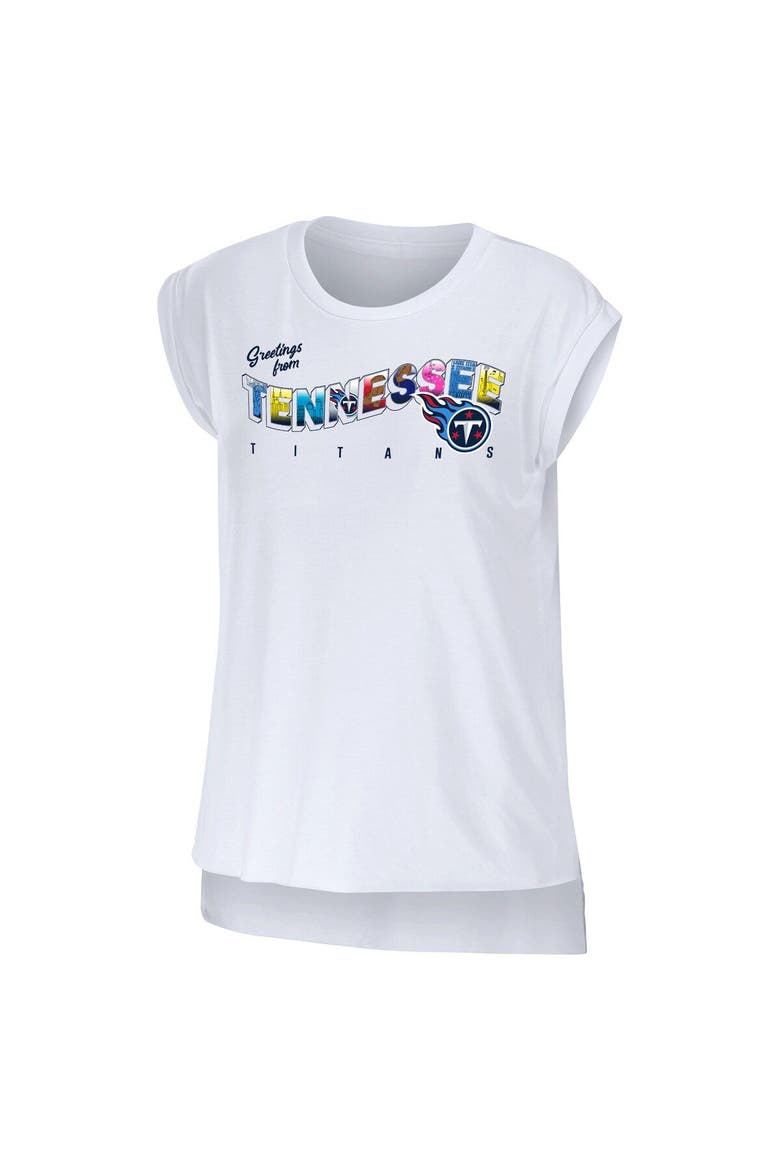Women's WEAR by Erin Andrews White Tennessee Titans Greetings From Muscle T-Shirt, Alternate, color, White