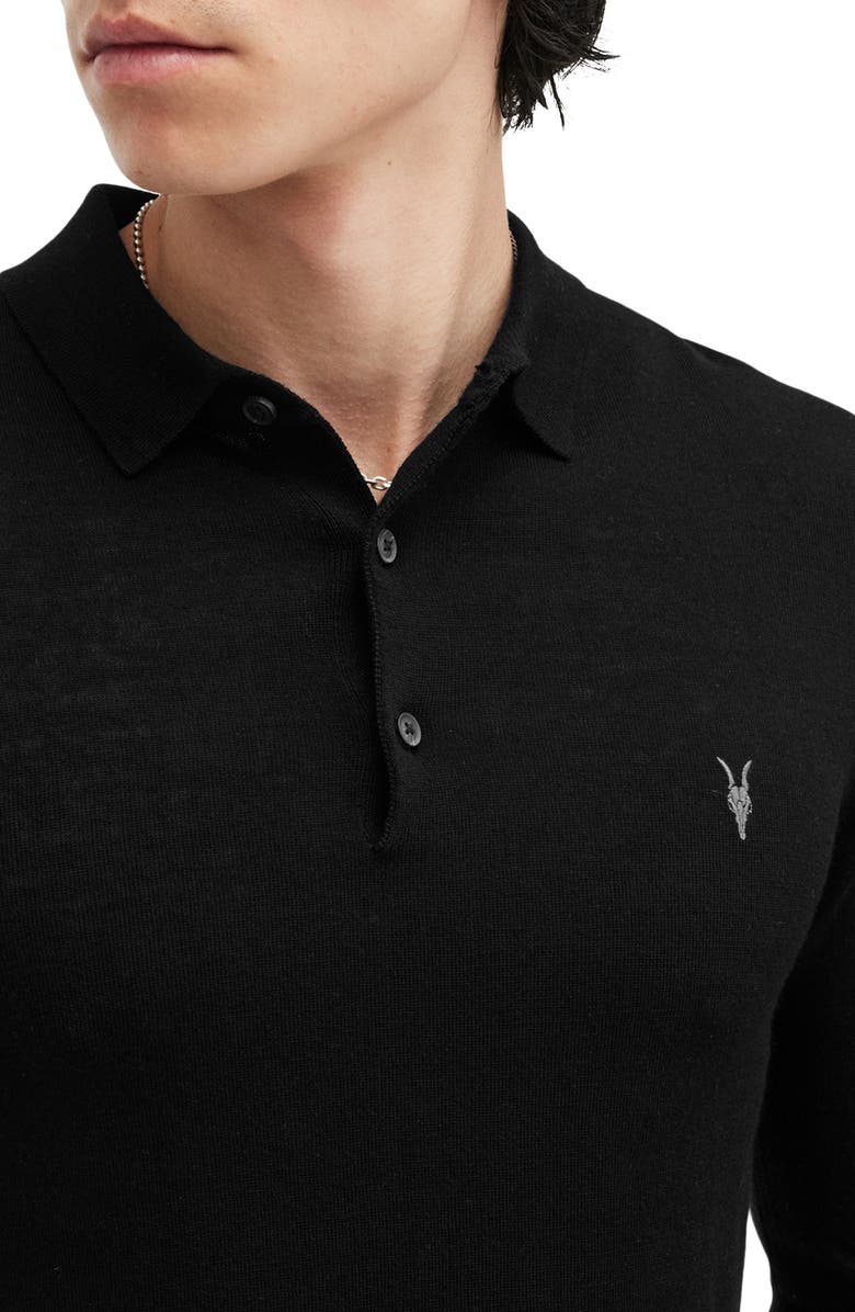 AllSaints Mode Merino Wool Polo Sweater, Alternate, color, Black