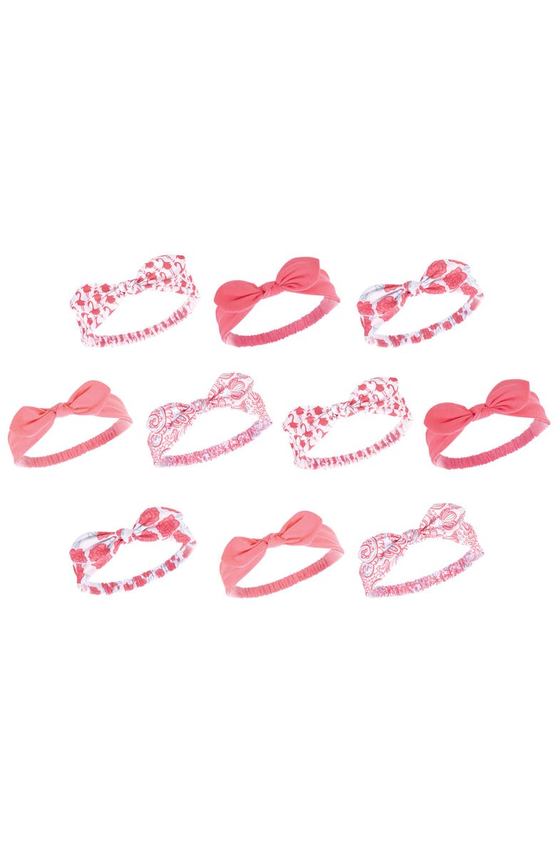 Hudson Baby 10Pk Knotted Jersey Headbands, Main, color, Flamingo