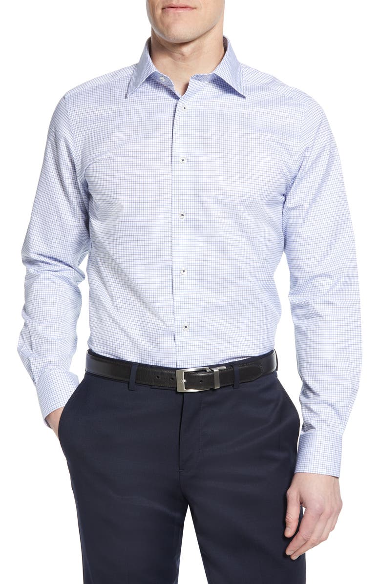 David Donahue Luxury Non-Iron Trim Fit Check Dress Shirt, Main, color, 