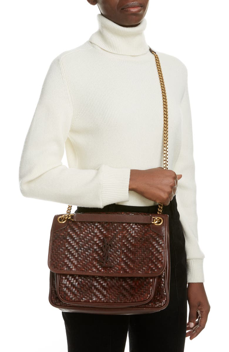 Saint Laurent Medium Niki Woven Leather Shoulder Bag, Alternate, color,