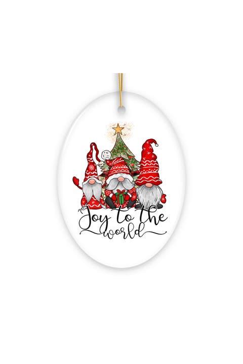 Joy To The World Gnome Trio Oval Ceramic Ornament