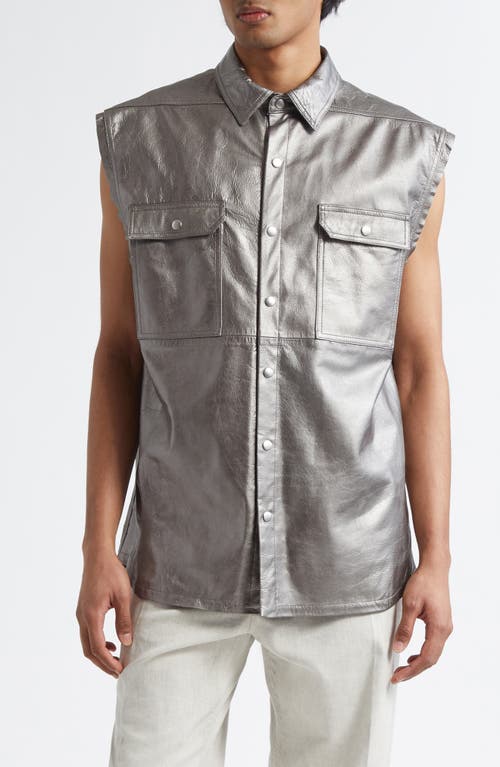 Rick Owens Metallilc Leather Sleeveless Snap-up Shirt Jacket In Gunmetal