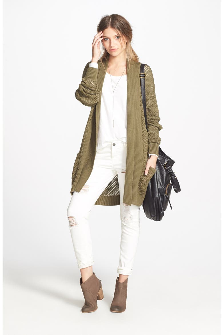 Long Textured Open Cardigan, Alternate, color, BLACK