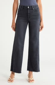 PAIGE Anessa High Waist Raw Hem Wide Leg Jeans