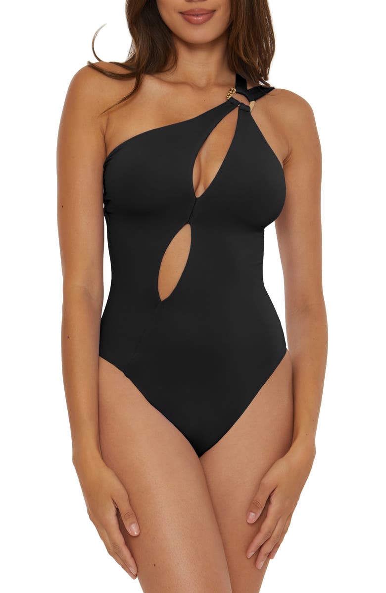 Soluna Tahiti One-Shoulder Cutout One-Piece Swimsuit, Main, color, Black