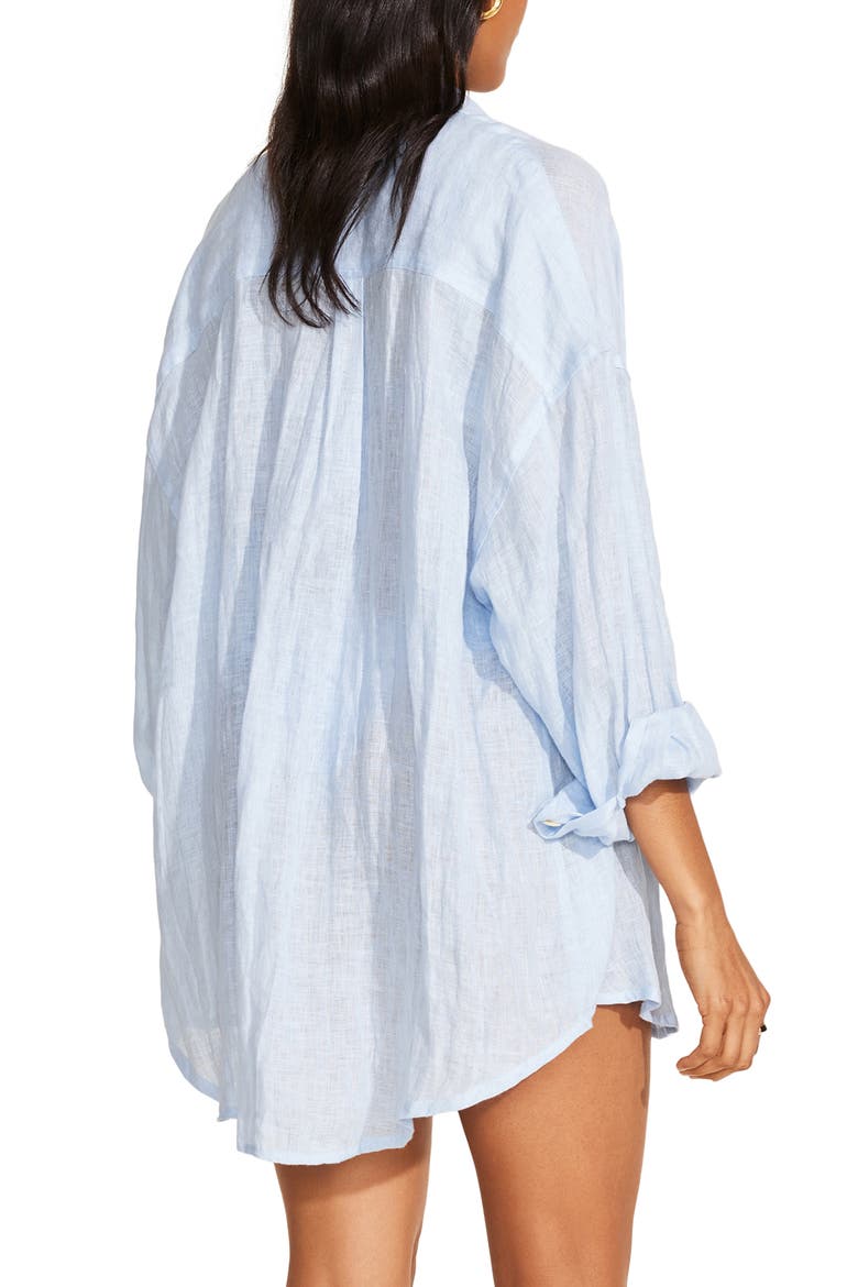 Playa Oversize Linen Cover-Up Shirt, Alternate, color, CELESTE ECOLINEN