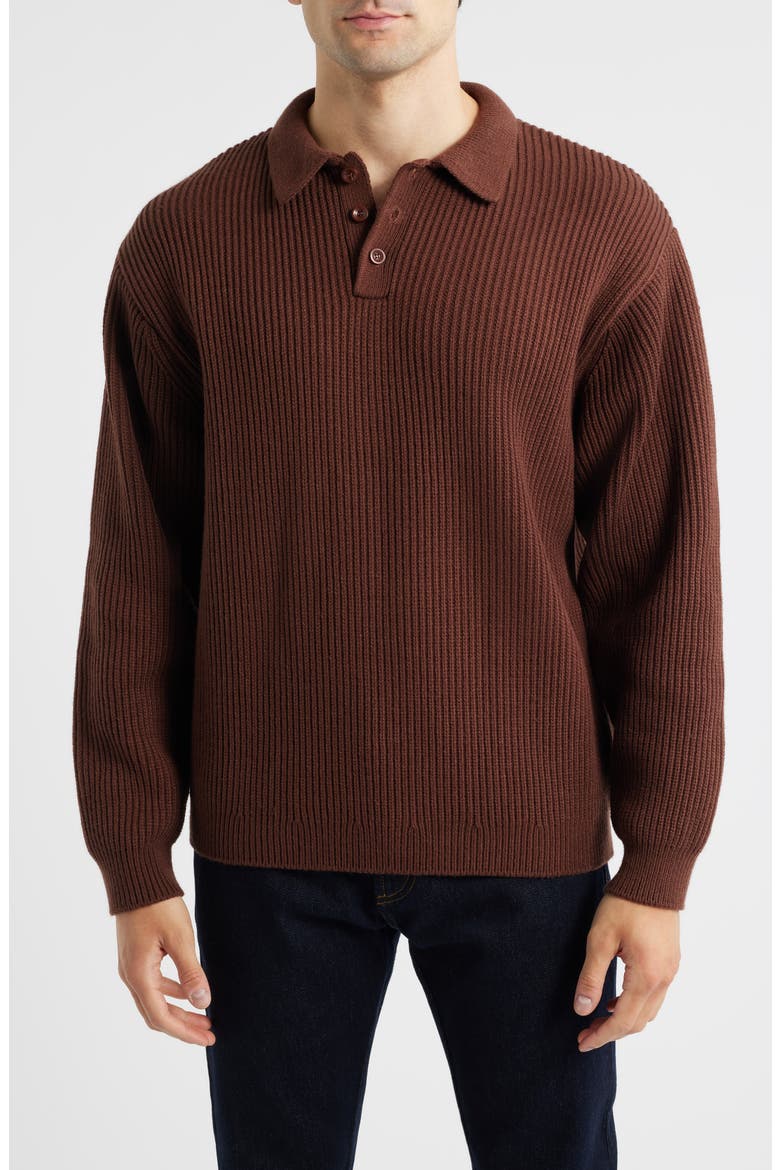 Nicolas Rib Polo Sweater, Main, color, BROWN