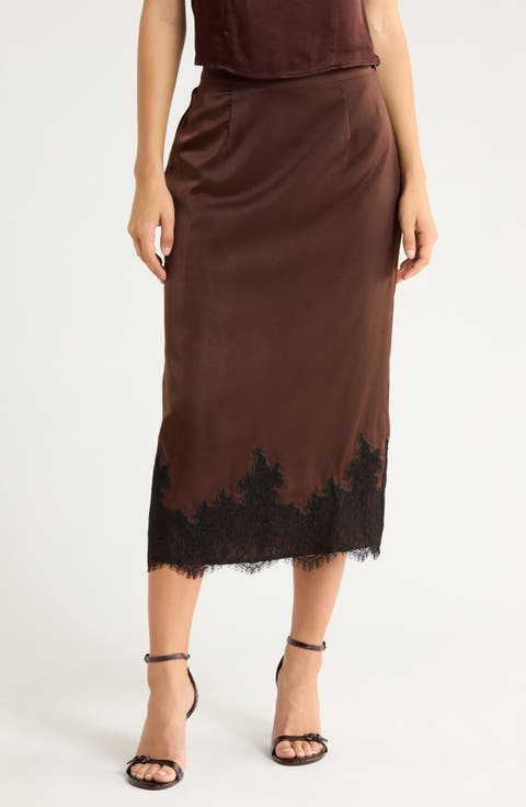 Lace Trim Midi Skirt