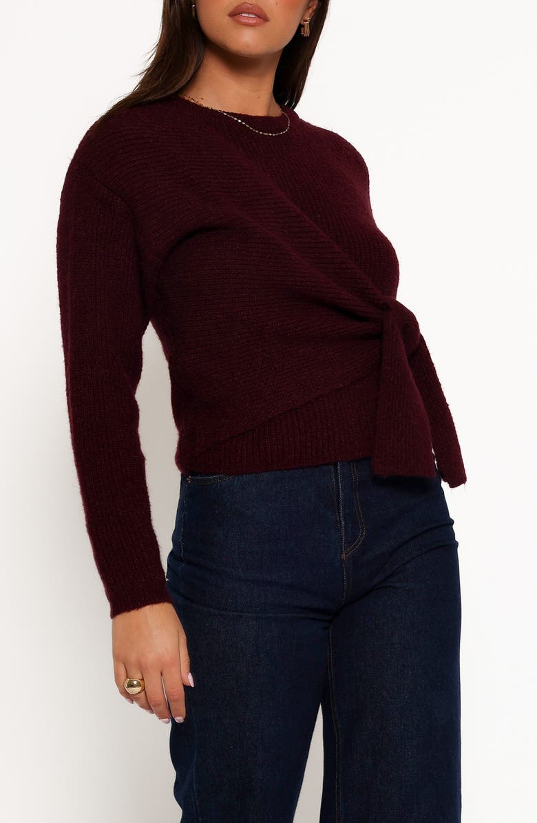 Petal & Pup Ettie Side Tie Sweater, Alternate, color, Burgundy