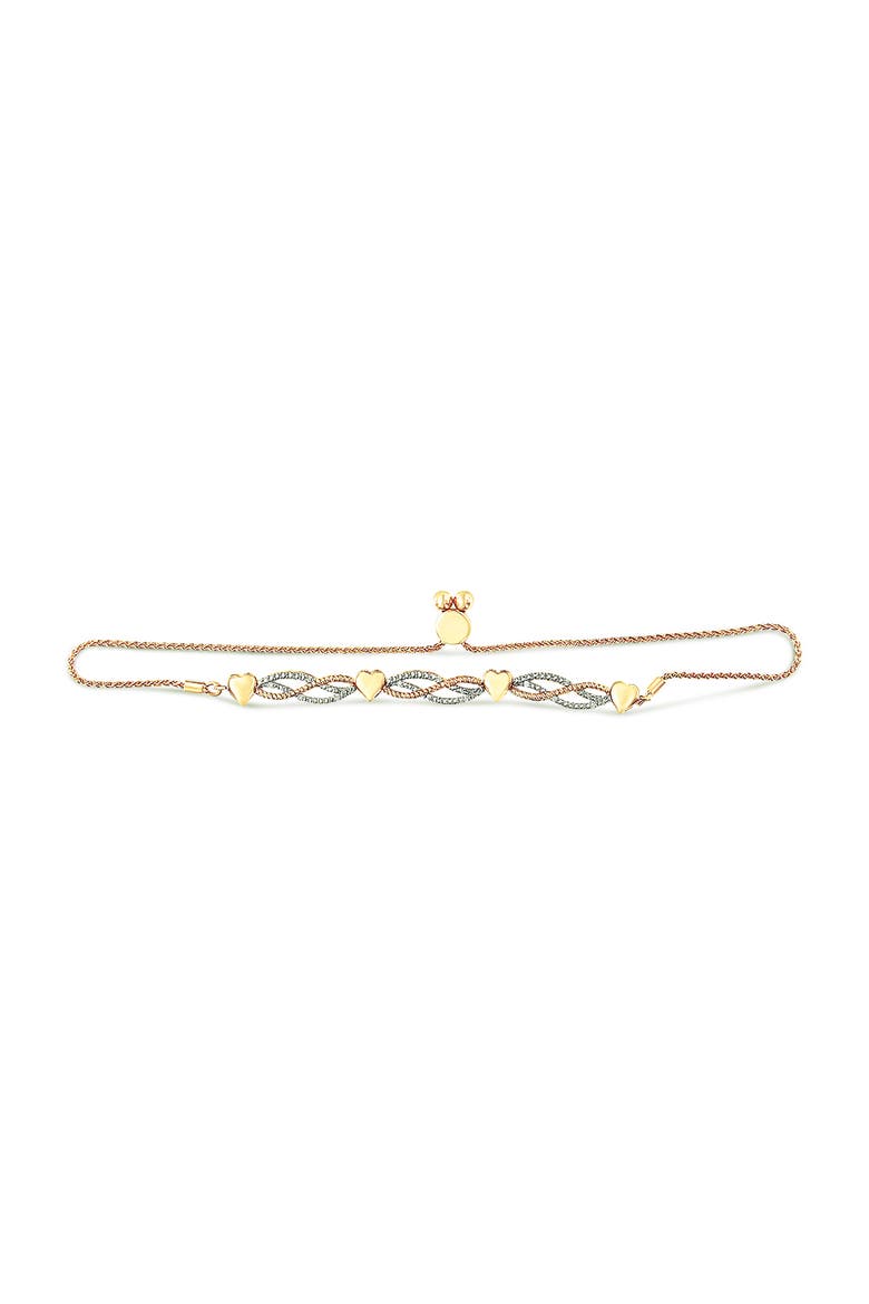 14K Yellow Gold Plated Silver 1/10 Cttw Diamond Wave and Hearts Bolo Bracelet, Alternate, color, Yellow