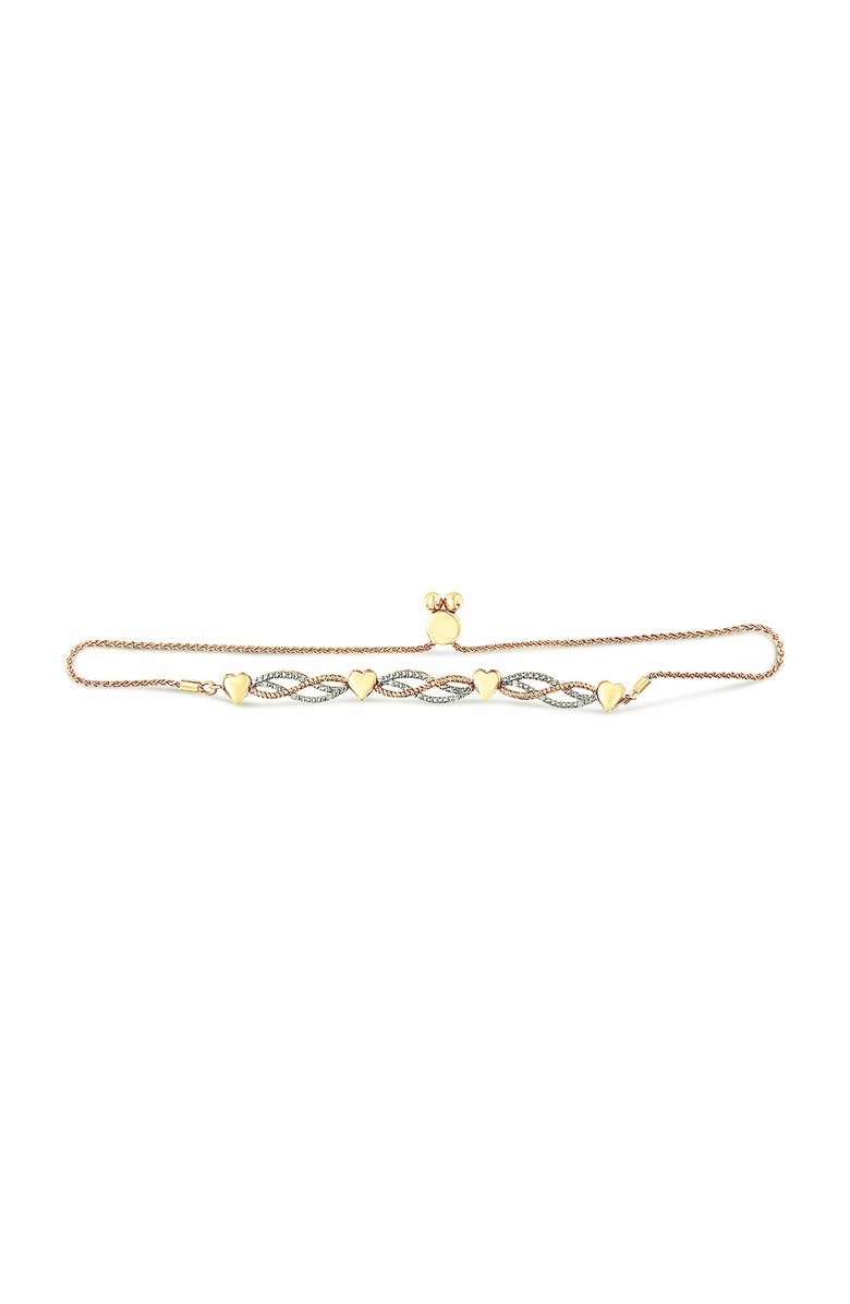 Haus of Brilliance 14K Yellow Gold Plated Silver 1/10 Cttw Diamond Wave and Hearts Bolo Bracelet, Alternate, color, Yellow