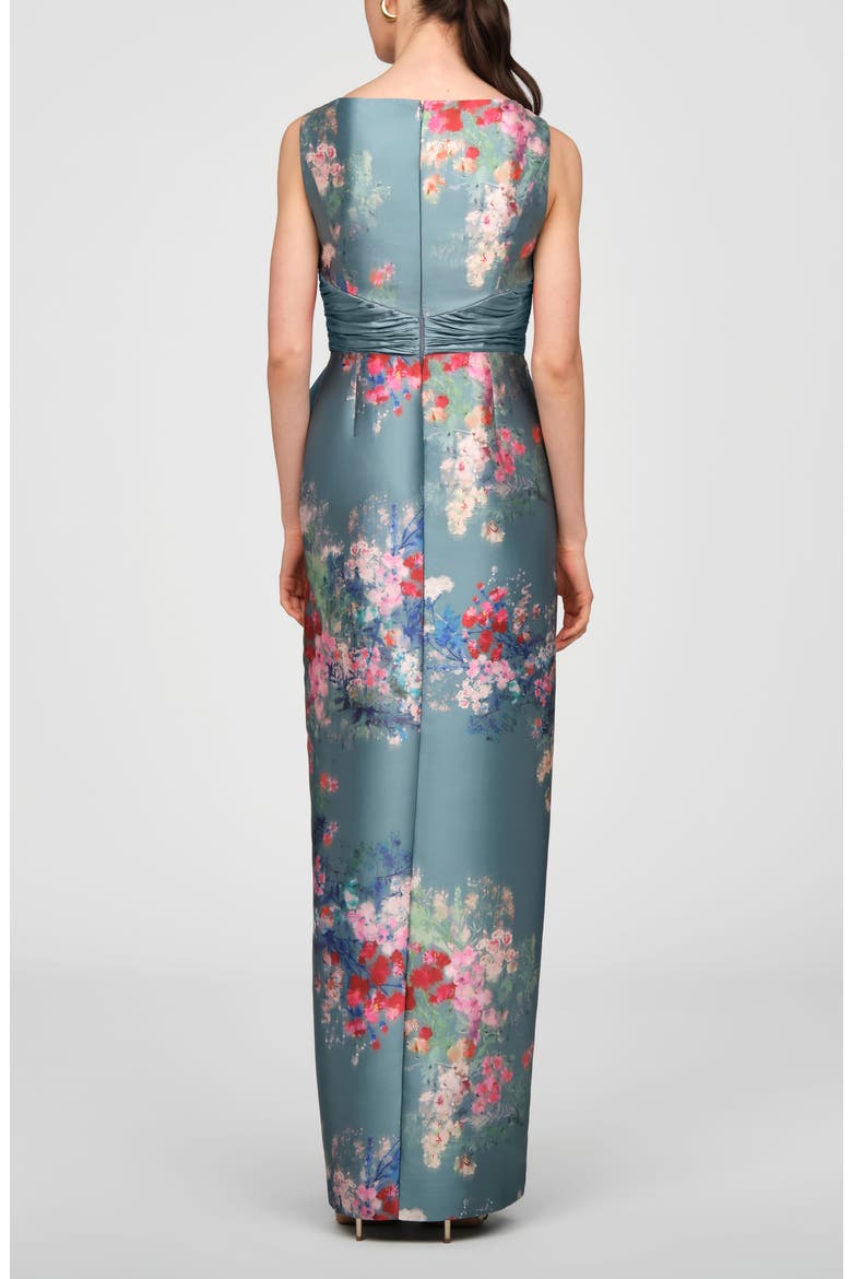 Kathleen Placed Floral Mikado Column Gown, Alternate, color, CYAN MULTI