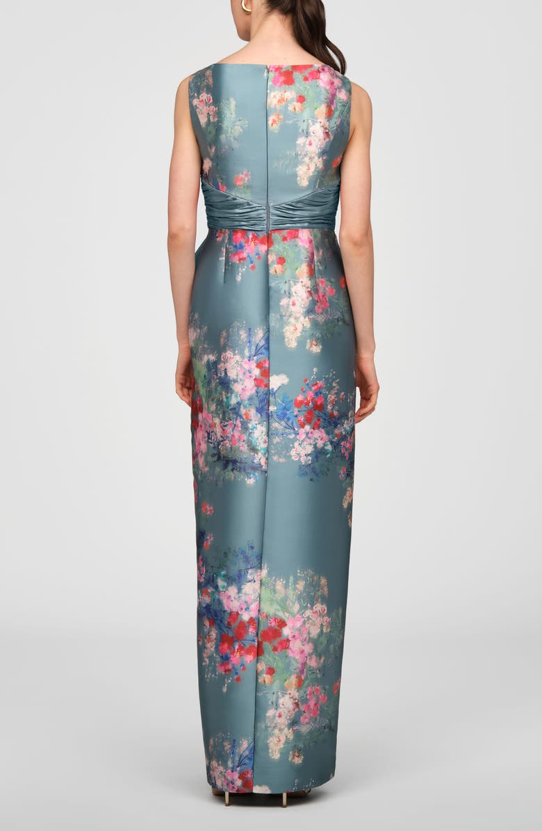 Kay Unger Kathleen Placed Floral Mikado Column Gown, Alternate, color, Cyan Multi