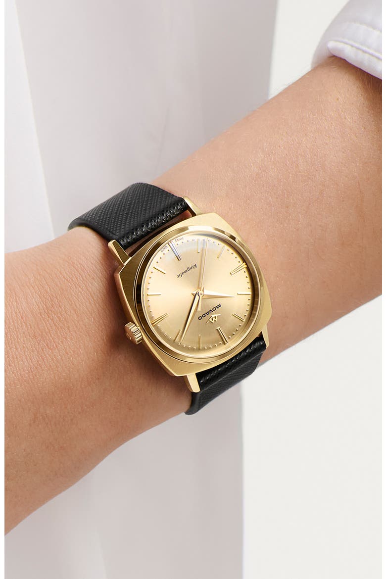 Kingmatic Automatic Leather Strap Watch, 35mm, Alternate, color, GOLD
