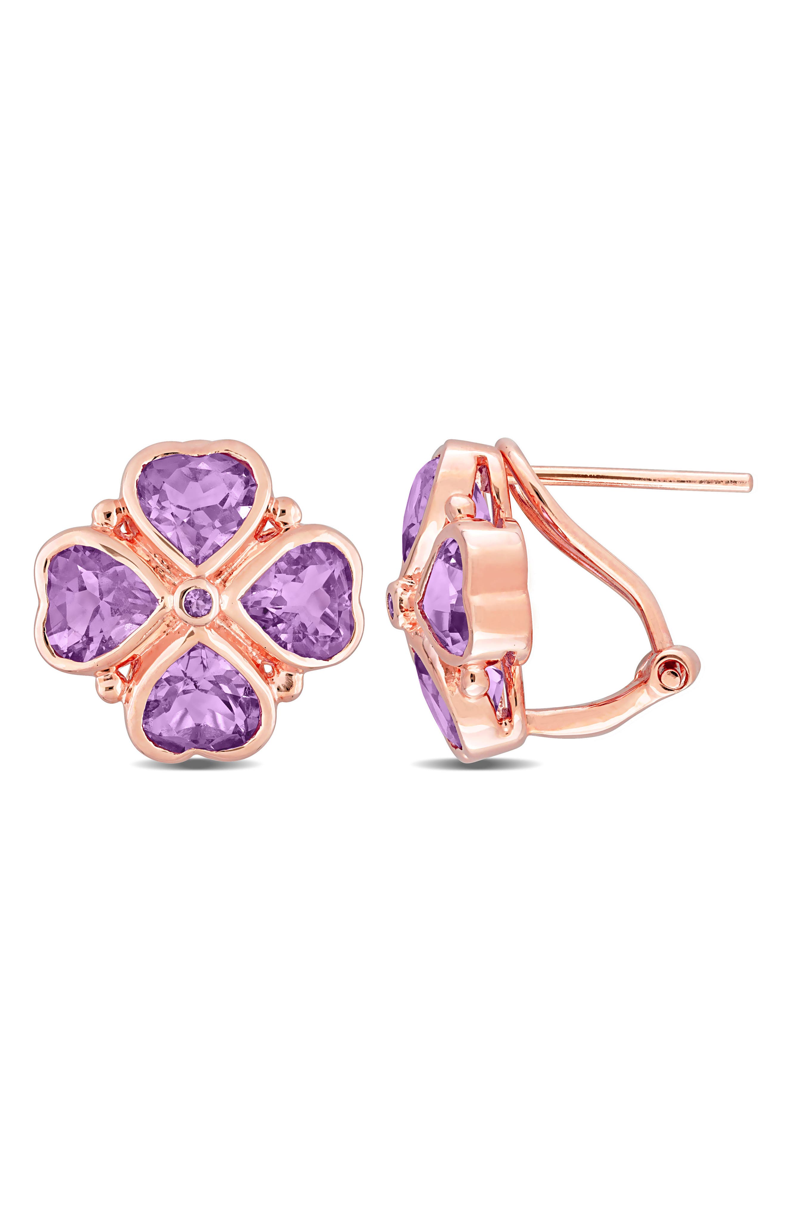 DELMAR Rose de France Amethyst Clover Stud Earrings