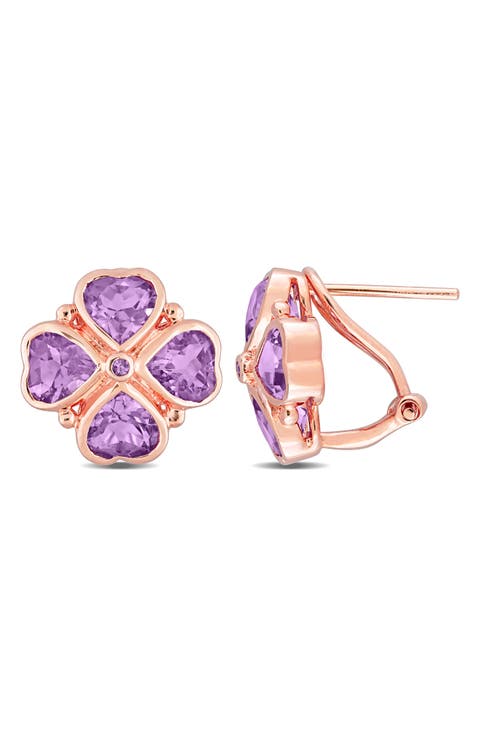 Rose de France Amethyst Clover Stud Earrings