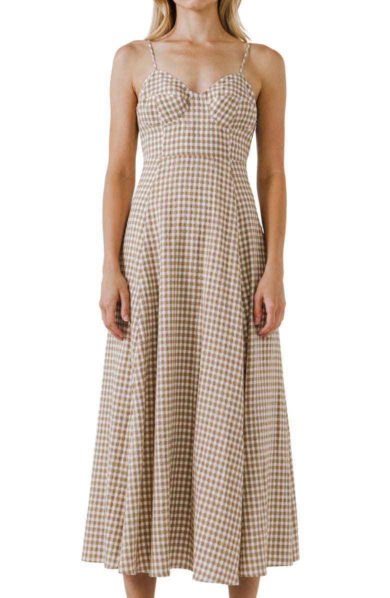English Factory Gingham Corset Midi Dress, Alternate, color, 