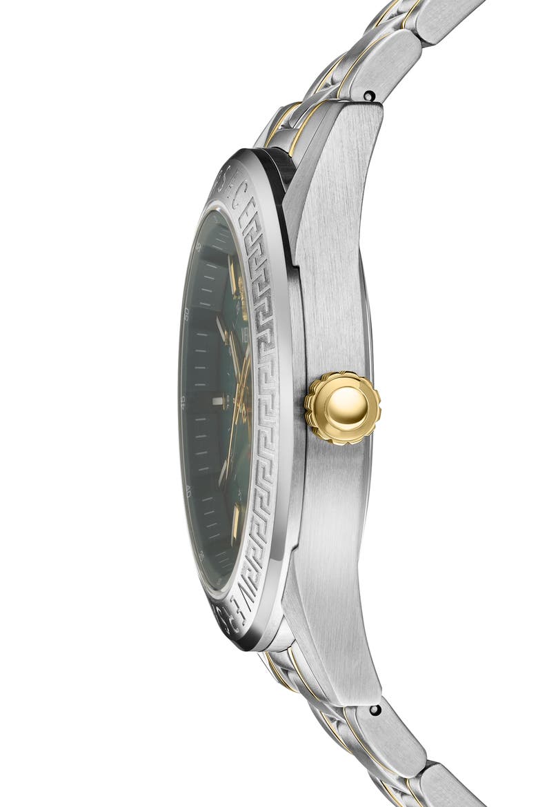 V-Code GMT Two-Tone Bracelet Watch, 42mm, Alternate, color, GREEN/ TWO TONE