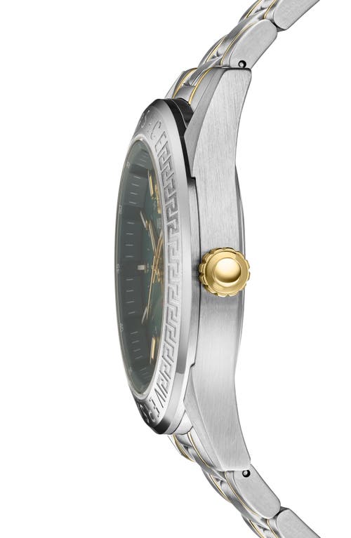 Versace Men's V-code Silver Stainless Steel Bracelet Watch, 42mm In Green/two Tone