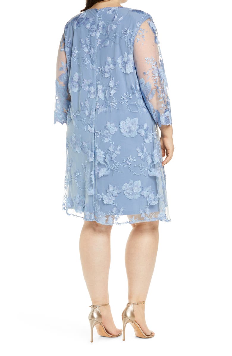 Alex Evenings Embroidered Lace Mock Jacket Cocktail Dress, Alternate, color, Hydrangea