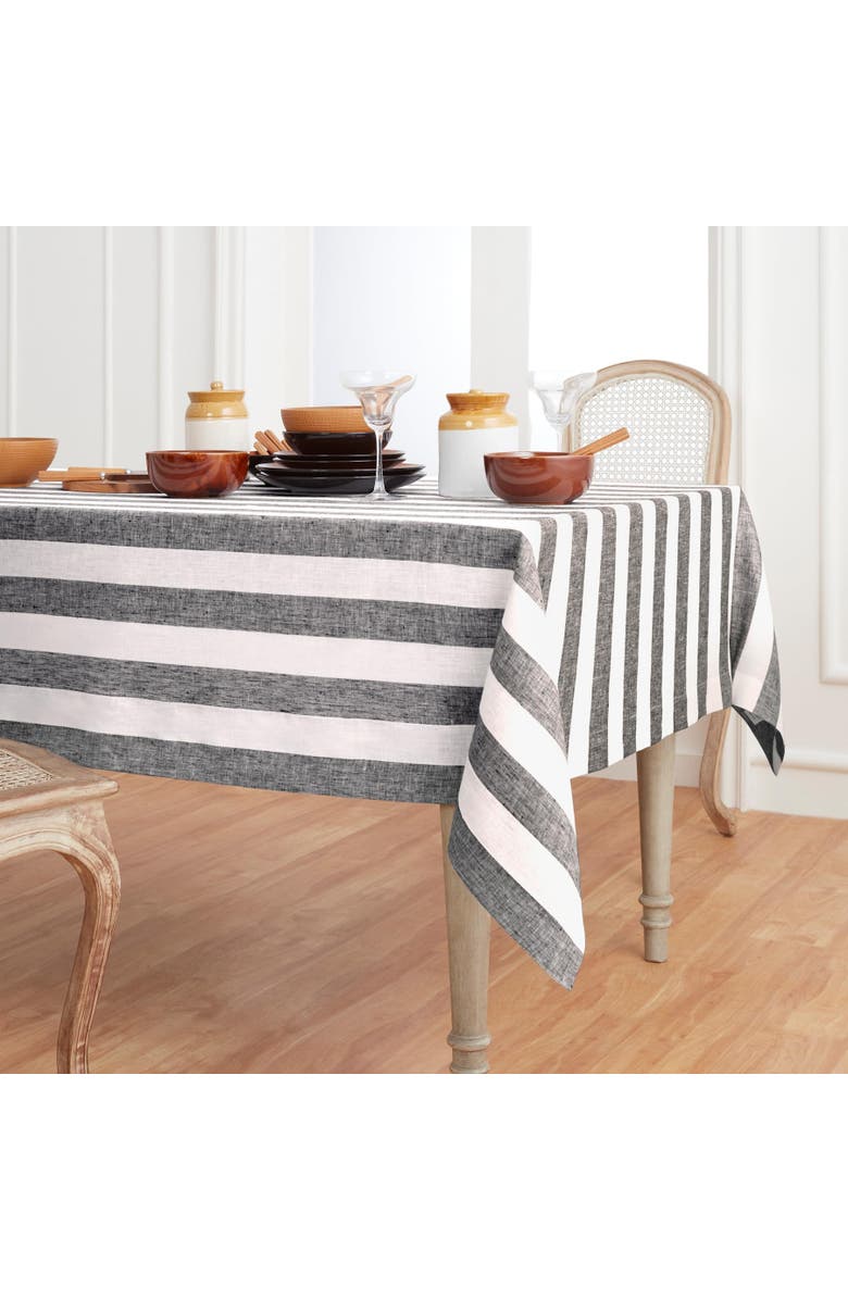 Solino Home Linen Tablecloth - Cabana Stripe, Alternate, color, Black And White