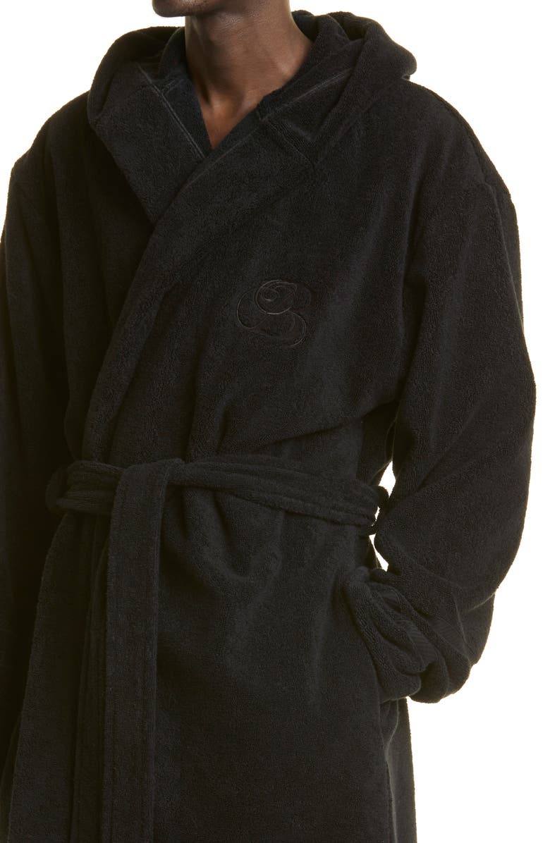 Balenciaga Embroidered Hotel Logo Hooded Bathrobe, Alternate, color, 