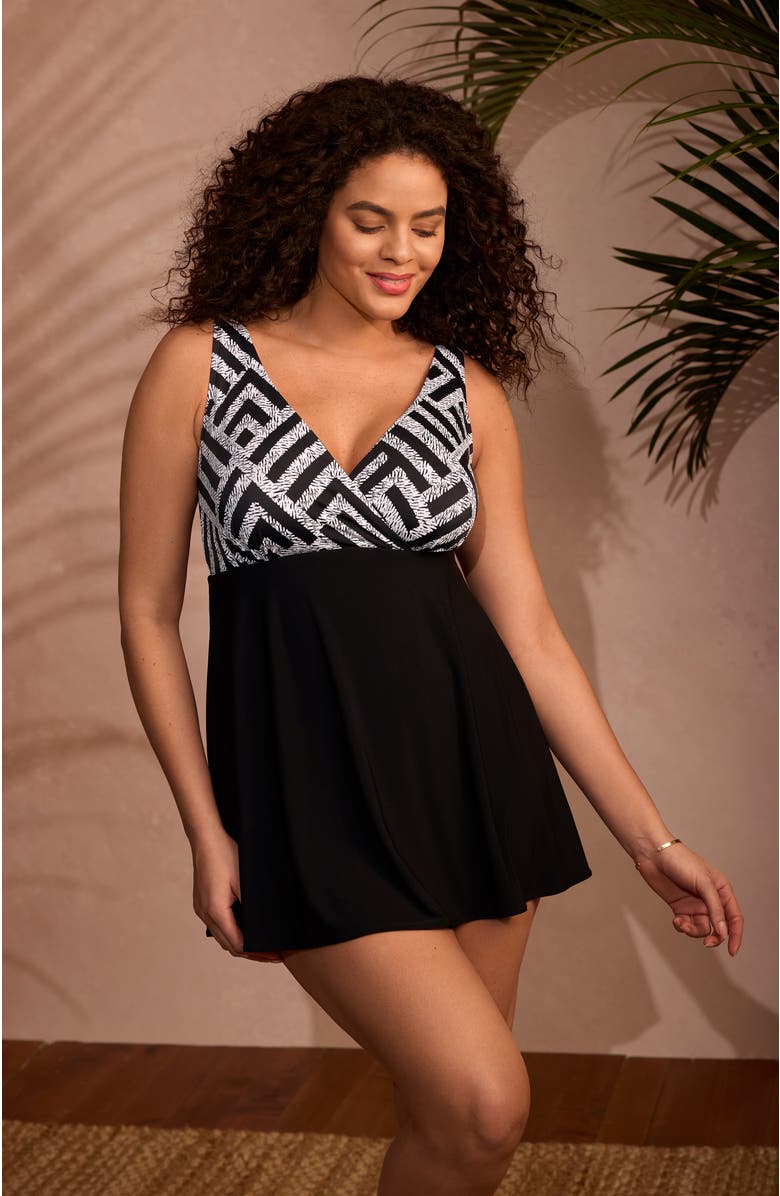 Longitude Crossover Plunge Long Torso Swim Dress, Alternate, color, Amazing