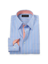 Paul Fredrick Cotton Poly Spandex Point Collar Twill Slim Contrast Trim Button Cuff Long Sleeve
