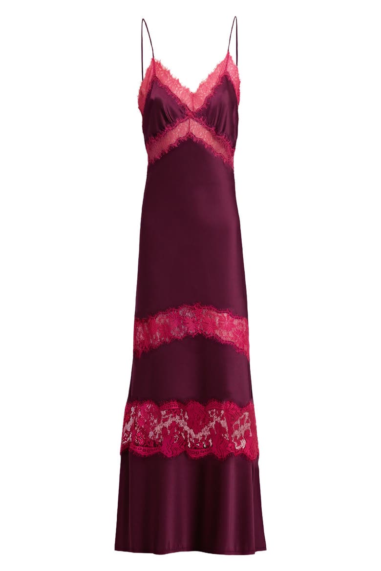 Eden Lace Trim Satin Slipdress, Alternate, color, CHERRY WOOD