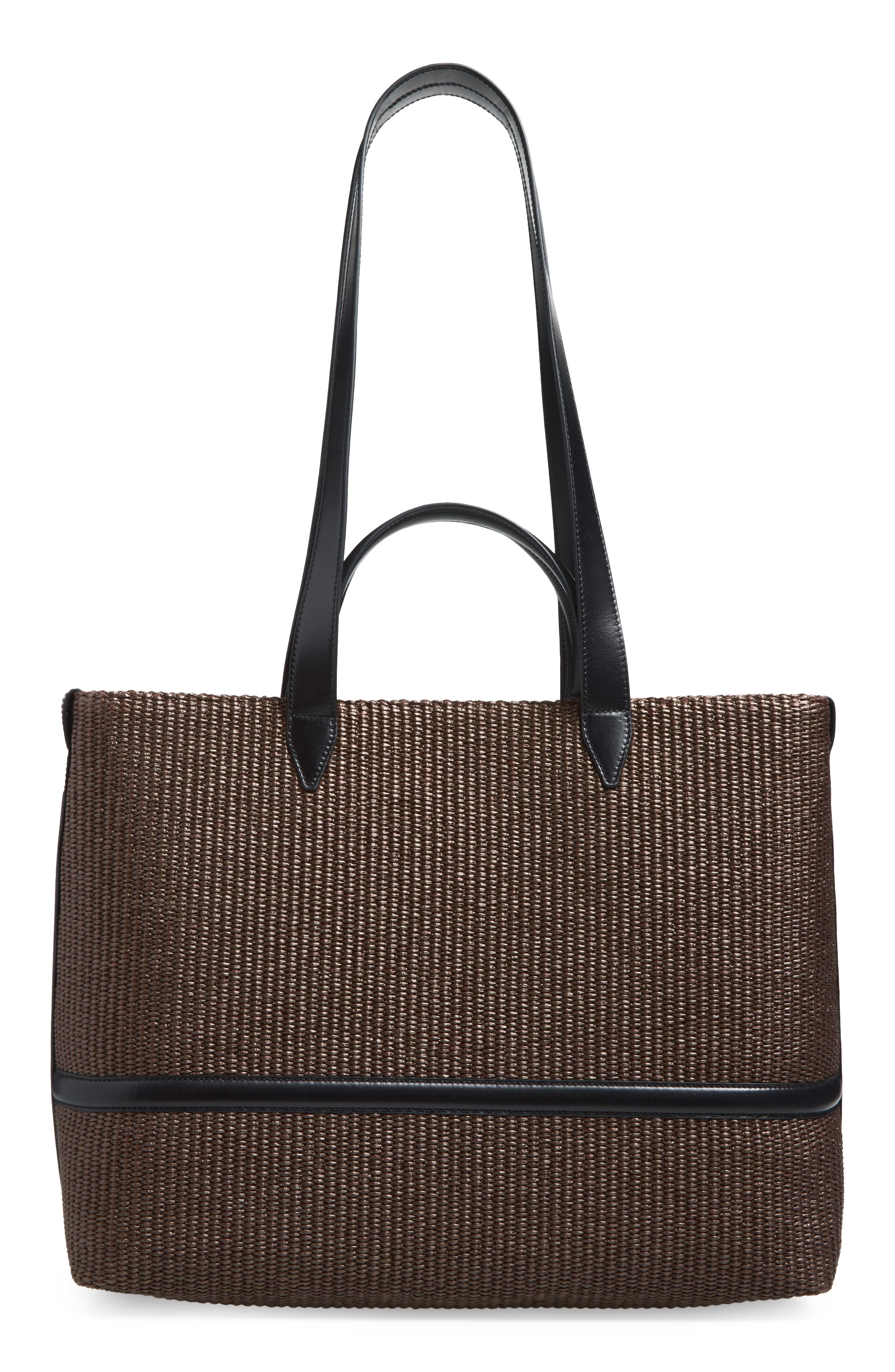 Dries Van Noten Bombe Woven Raffia Tote Bag, Alternate, color, Dark Brown