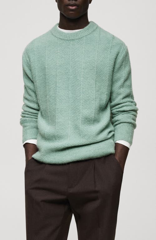 Mango Structured Herringbone Knit Crewneck Sweater In Aqua Green