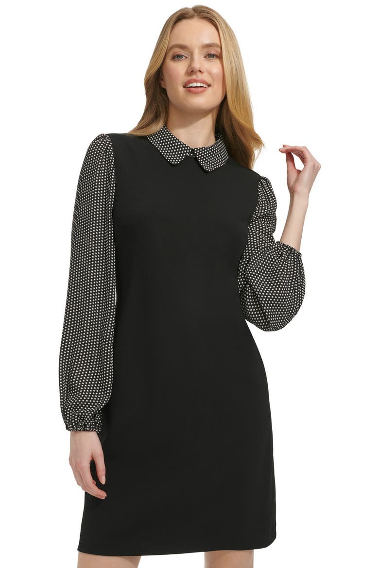 Polka Dot Long Sleeve Twofer Shift Dress, Alternate, color, BLACK/EGRET