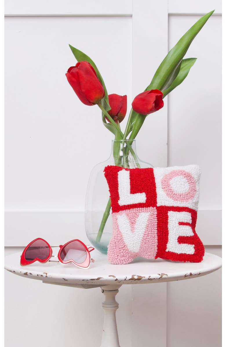 C&F Home Love Color Block Typography St. Valentines Hooked Throw Pillow, 8" x 8", Alternate, color, Red