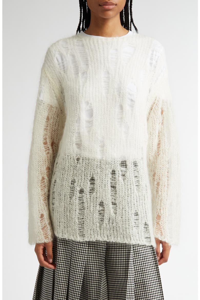Open Knit Mohair & Wool Blend Sweater, Main, color, OFF-WHITE