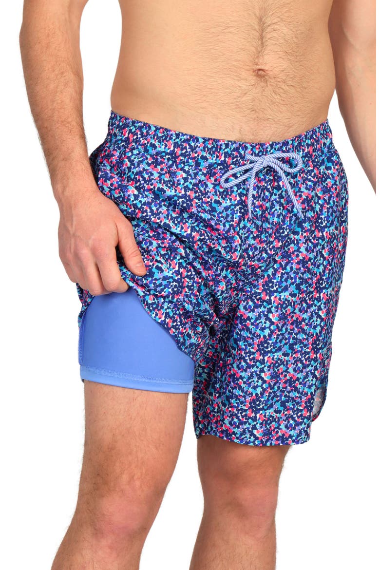 Paint Dot Print Swim Trunks, Alternate, color, NAVY
