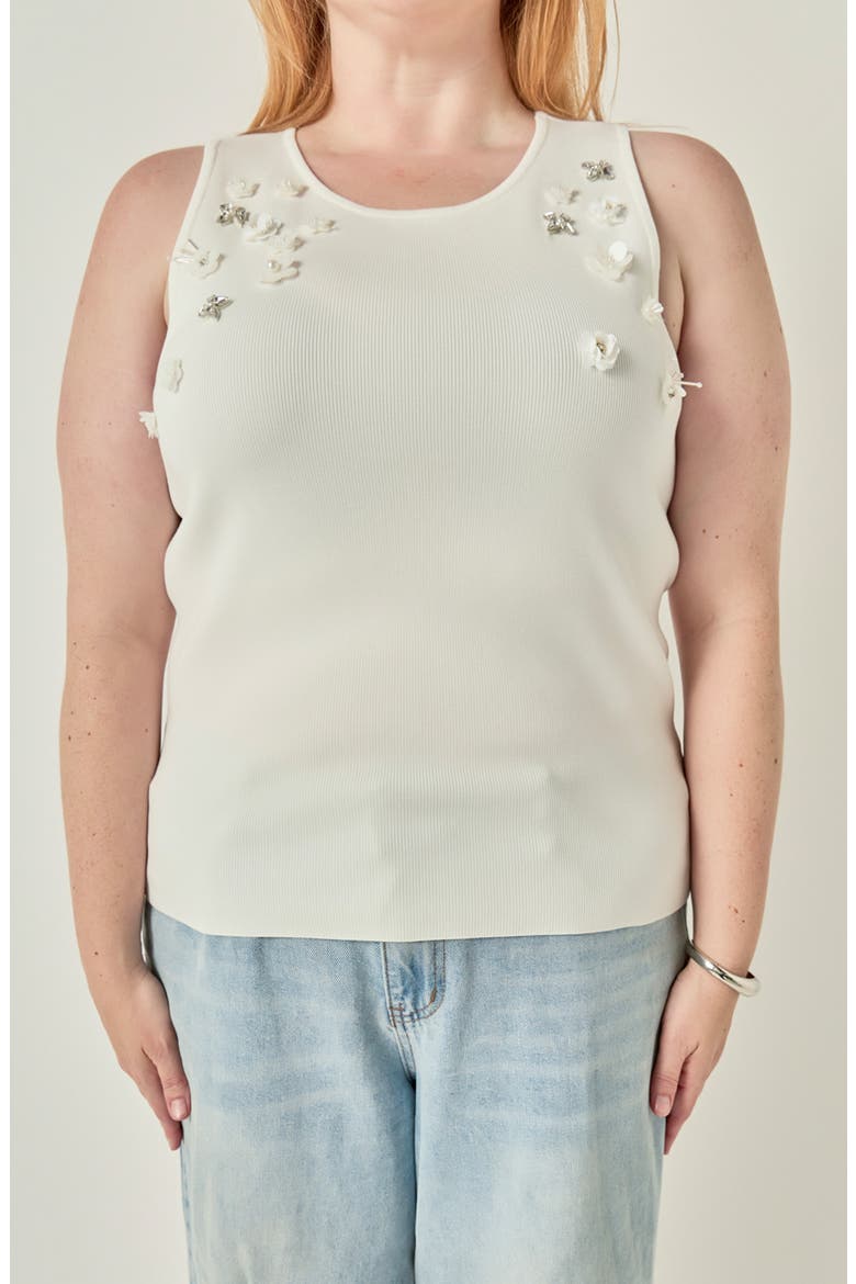Sequin and Rhinestone Flower Tank, Alternate, color, OFF WHITE