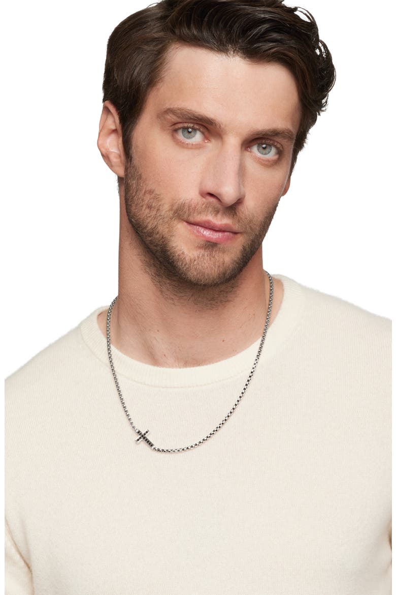 Cross Station Necklace in Sterling Silver with Diamonds, 5mm, Alternate, color, BLACK DIAMOND