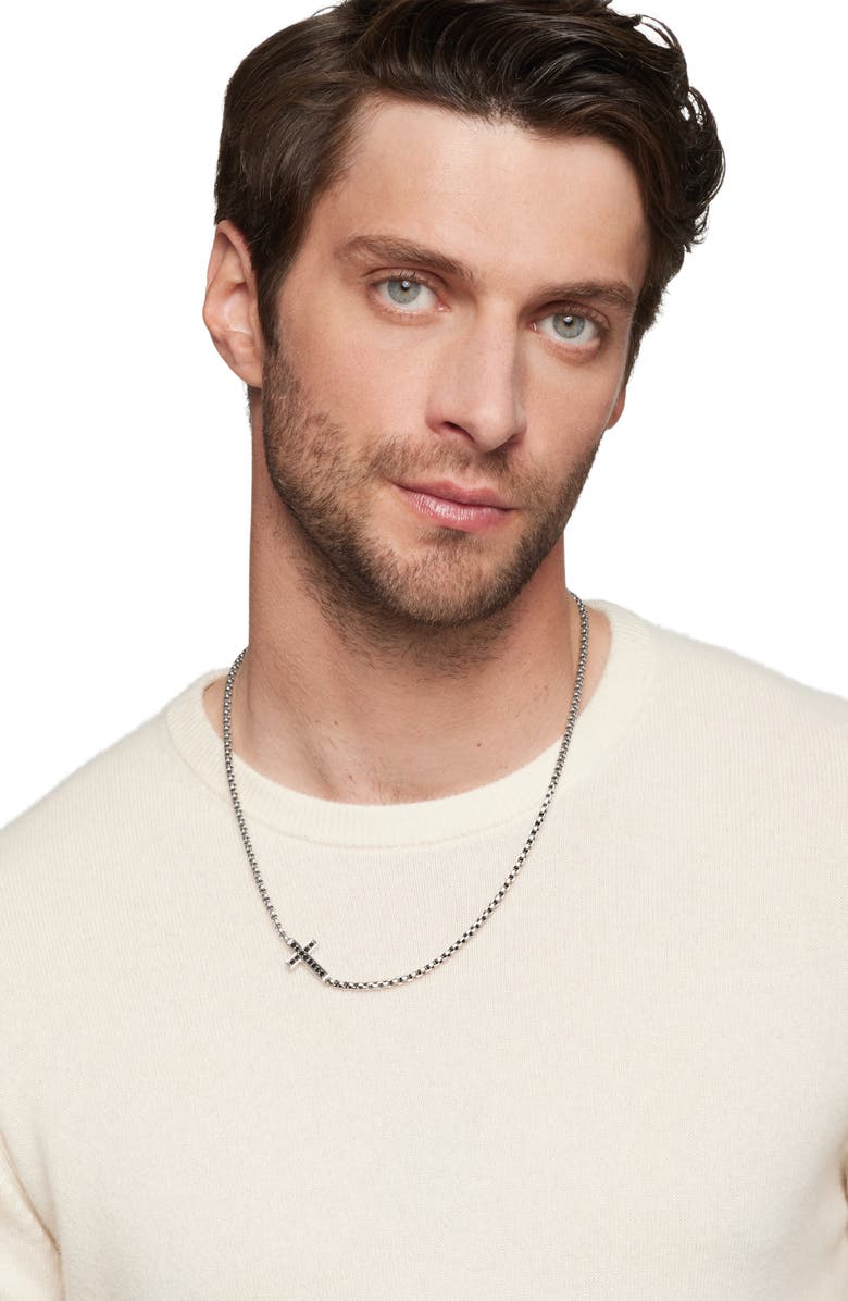 David Yurman Cross Station Necklace in Sterling Silver with Diamonds, 5mm, Alternate, color, Black Diamond