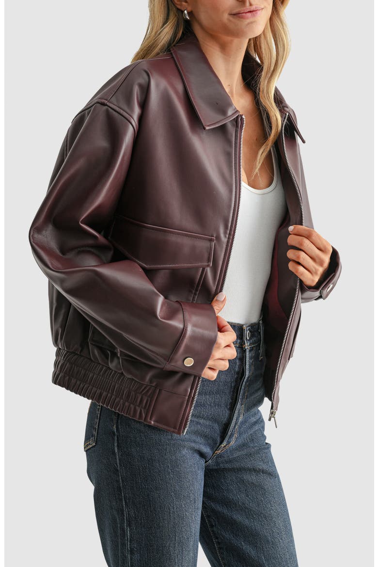 Faux Leather Bomber Jacket, Alternate, color, BURGUNDY