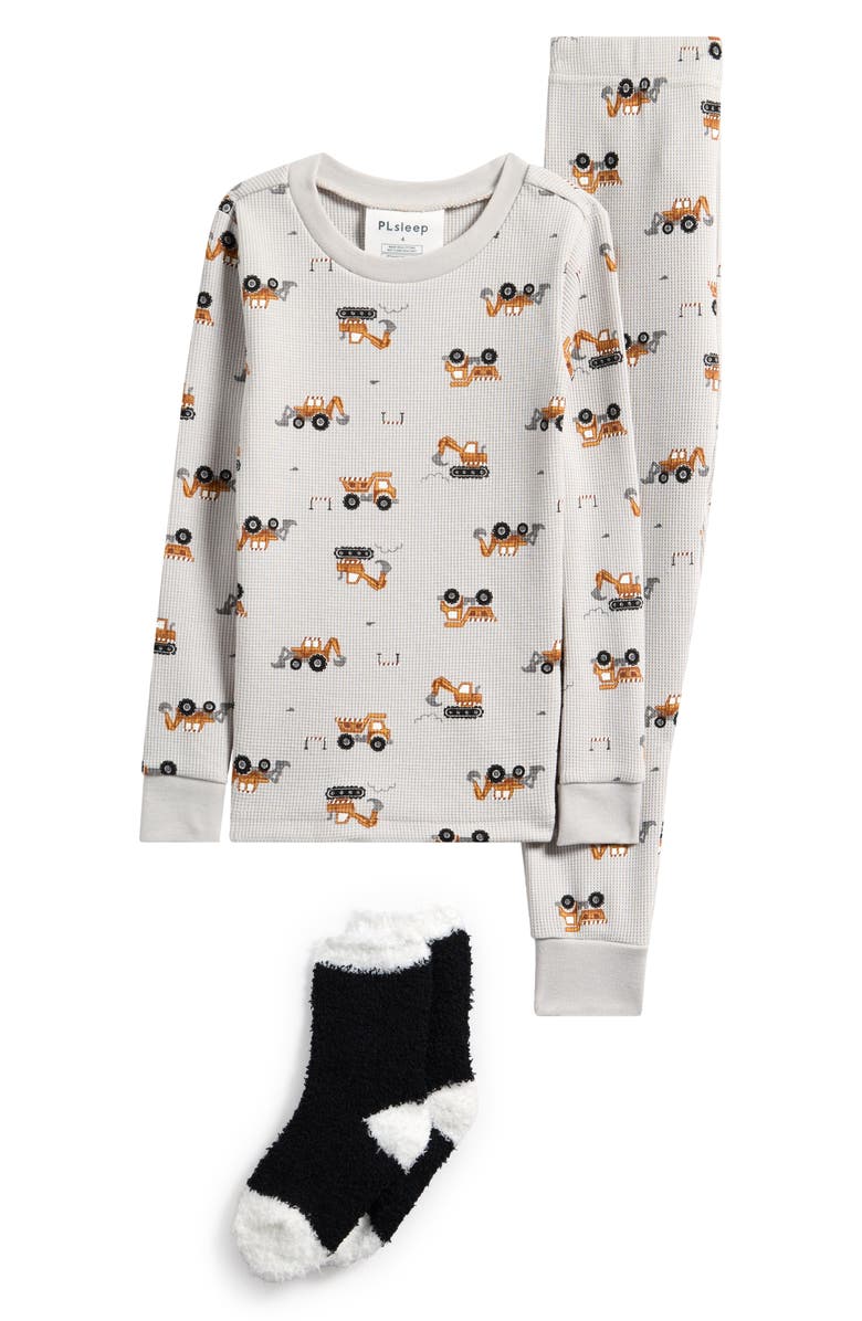 Petit Lem Kids' Fitted Two-Piece Pajamas & Socks Set, Main, color, Light Grey