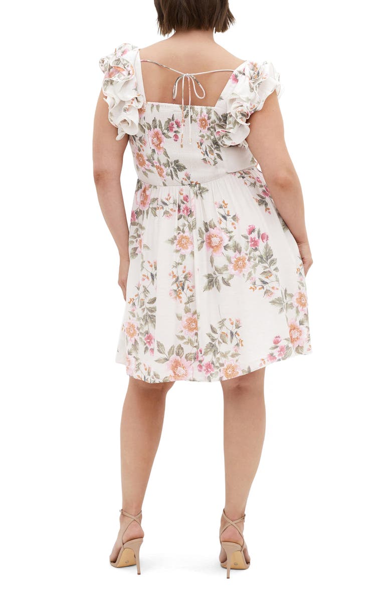 City Chic Alma Notched Ruffle Sleeve Minidress, Alternate, color, Elegant Floral Print