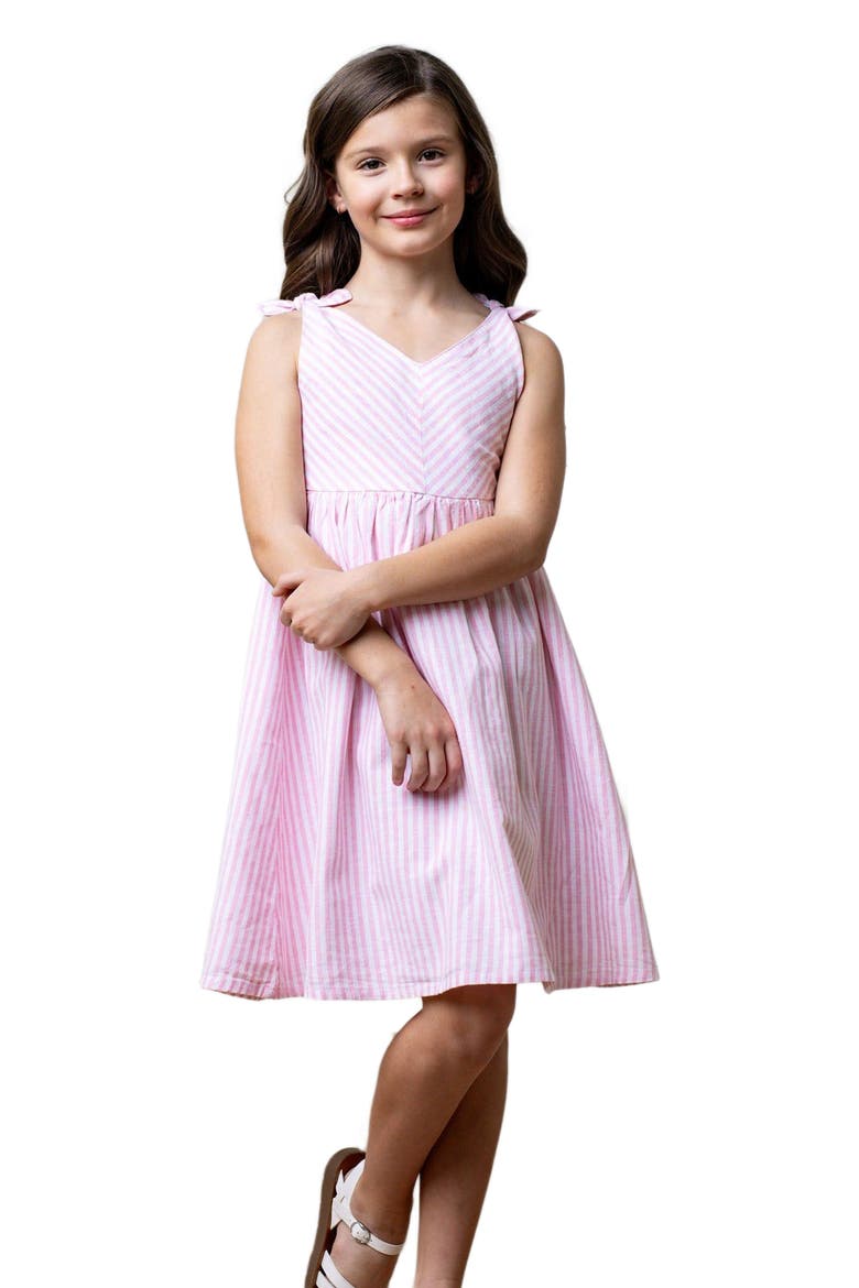 Girls' Organic Eyelet Bow Shoulder Dress, Toddler, Main, color, Classic Pink and White Stripe