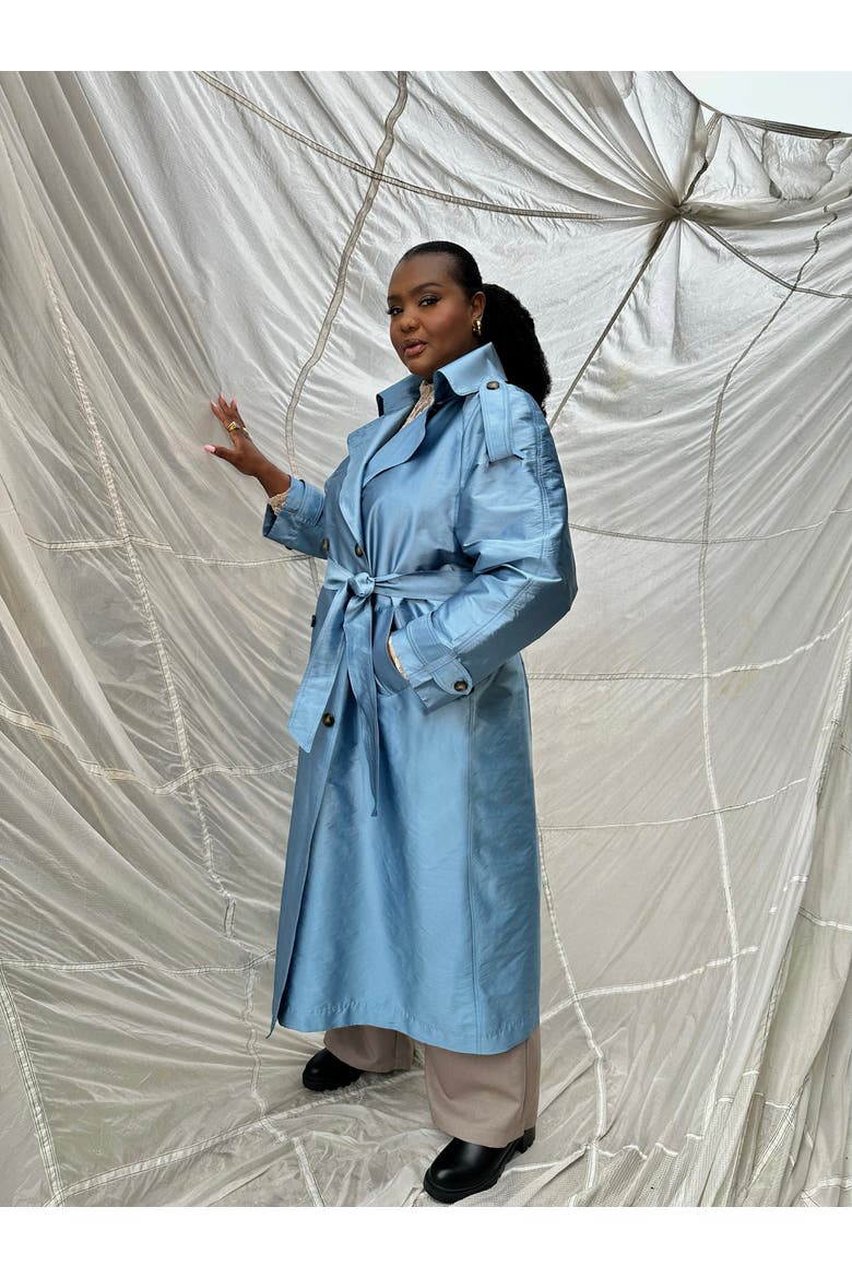 Delia Long Oversized Trench, Alternate, color, Light Blue