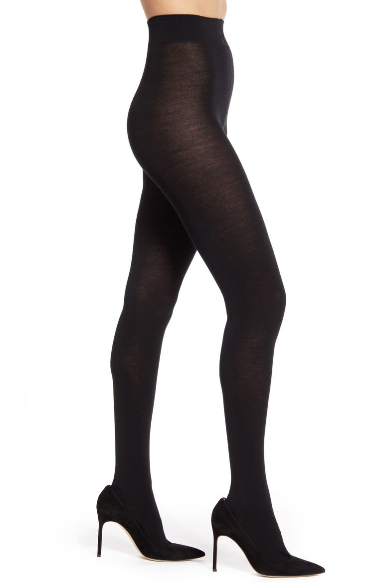 Virgin Wool Blend Tights, Main, color, BLACK