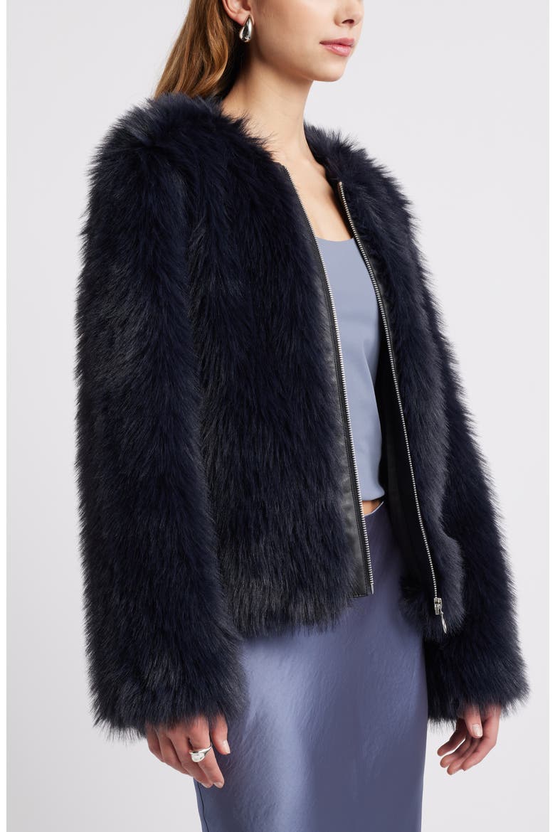 Faux Fur Crop Jacket, Alternate, color, NAVY BLAZER