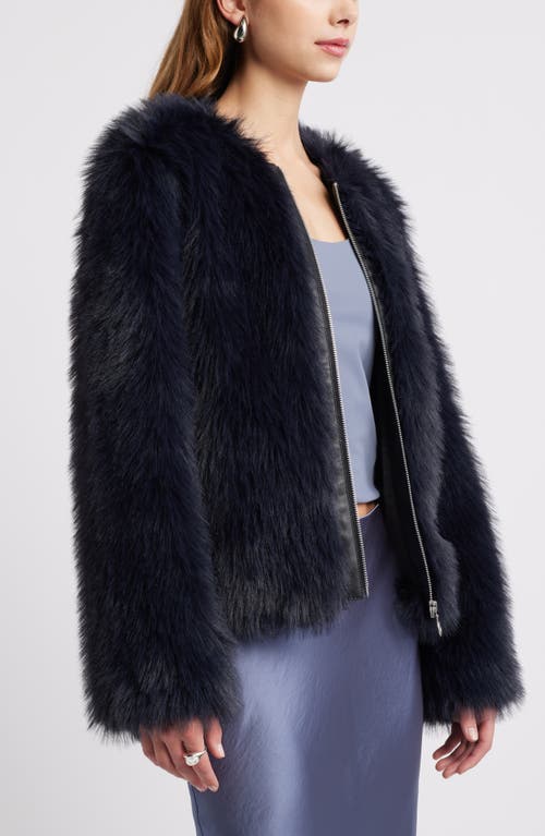 Open Edit Faux Fur Crop Jacket In Navy Blazer