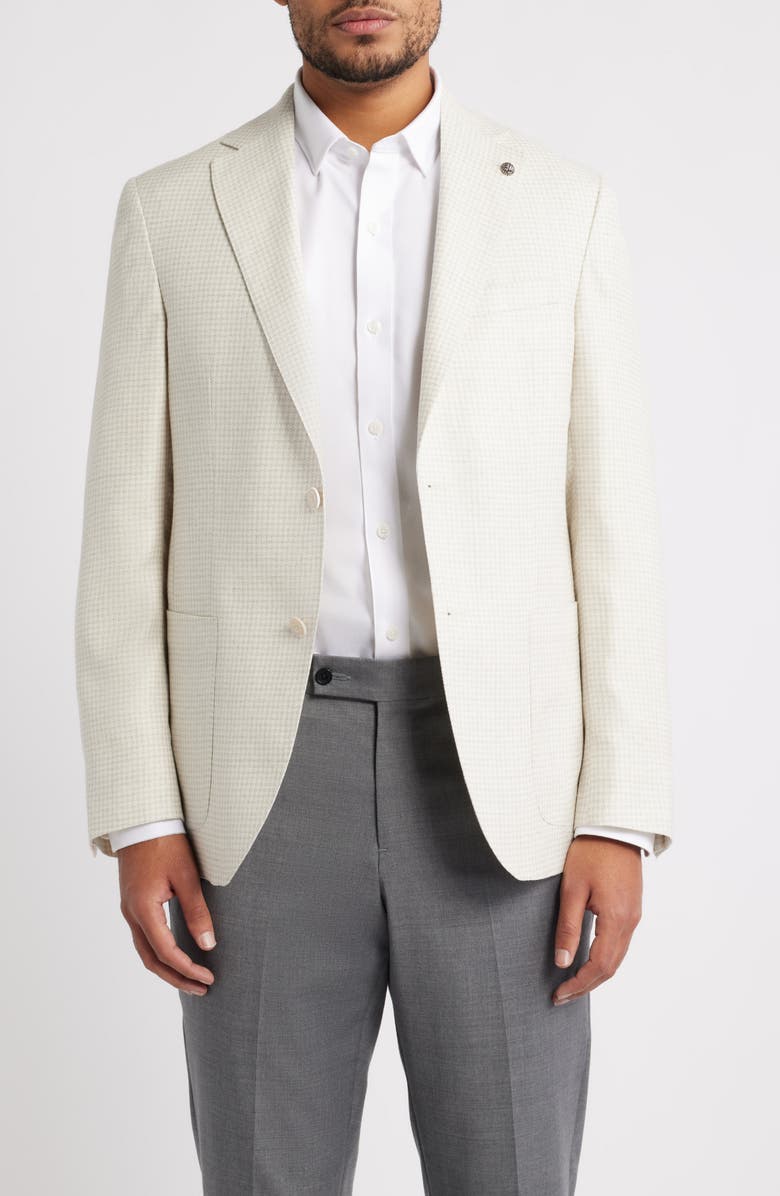 Jack Victor Madison Mini Check Wool, Silk & Linen Sport Coat, Main, color, Off White