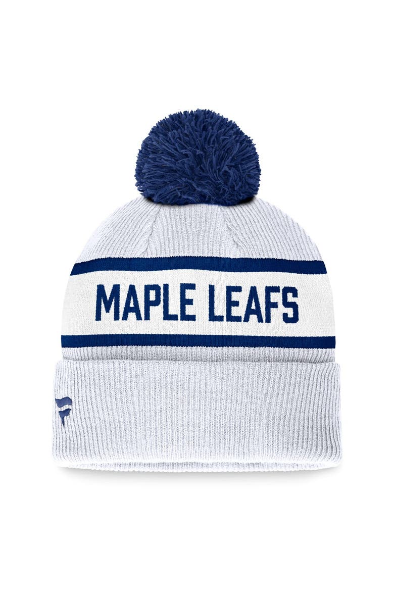 FANATICS Men's Fanatics Branded White Toronto Maple Leafs Fundamental Wordmark Cuffed Knit Hat with Pom, Alternate, color, 